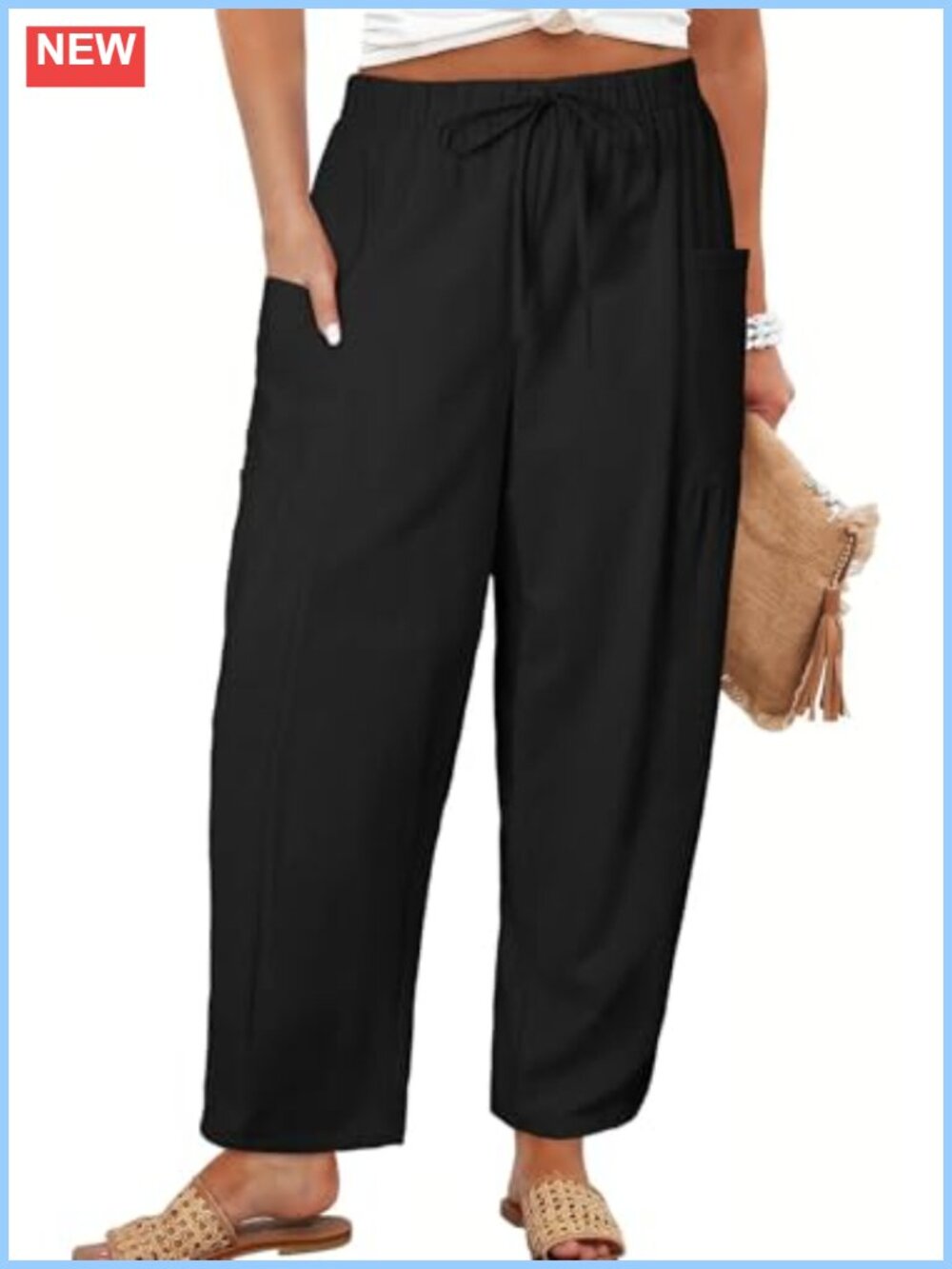 Plus Size Women's Wide Leg Harem Pants with Drawstring Elastic Waist Pockets